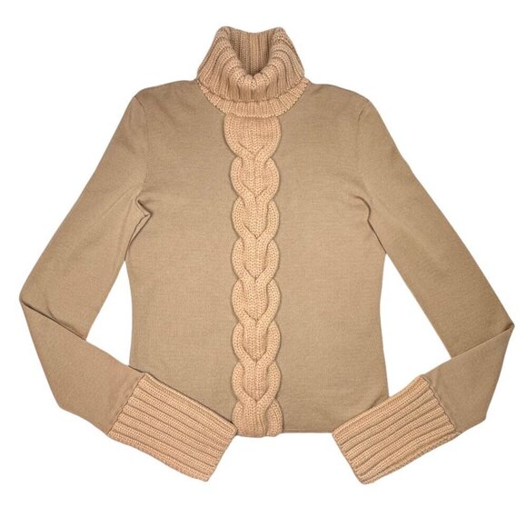Authentic CELINE 100% Cashmere Sweater Sz.L Camel Tan Turtleneck Slim Fit Chic - Picture 1 of 10